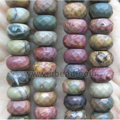 red Picasso Jasper bead, faceted rondelle