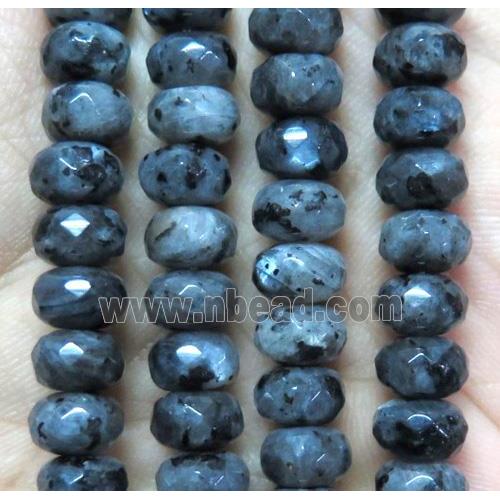 black Labradorite bead, faceted rondelle