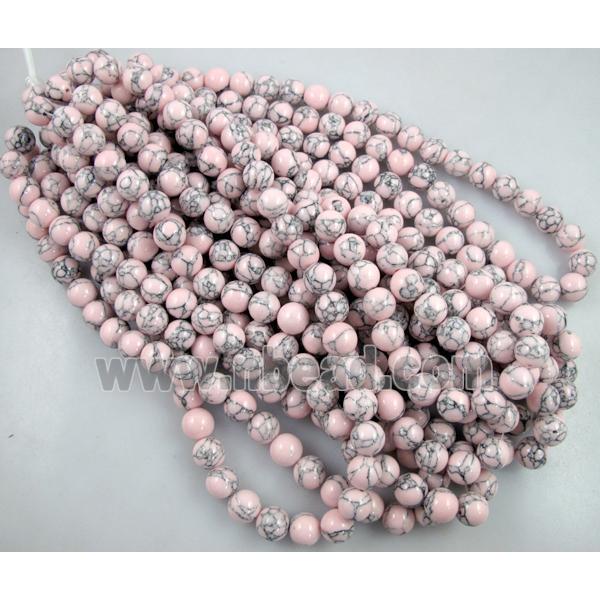 Round turquiose beads, lt.pink, synthetic