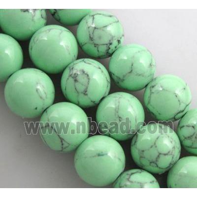 turquiose beads, round, green treated
