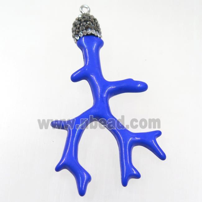 blue resin branch pendant paved rhinestone