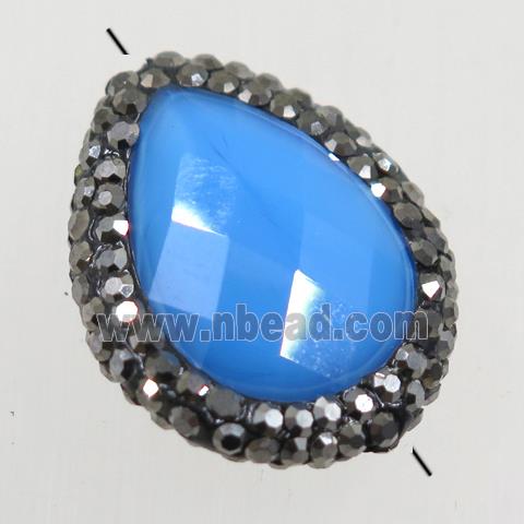 skyblue Chinese Crystal Glass teardrop beads paved rhinestone