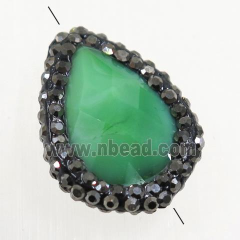 green Chinese Crystal Glass teardrop beads paved rhinestone