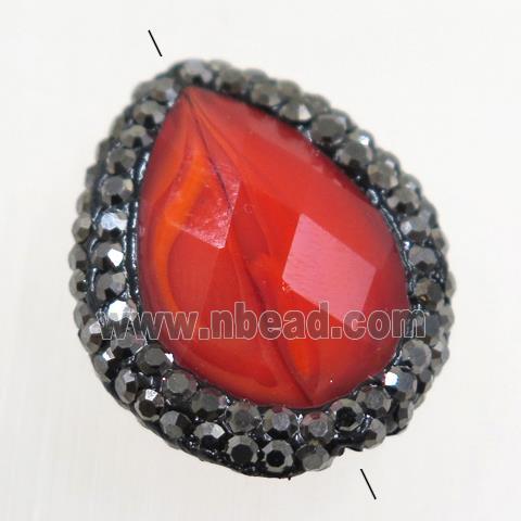 red Chinese Crystal Glass teardrop beads paved rhinestone