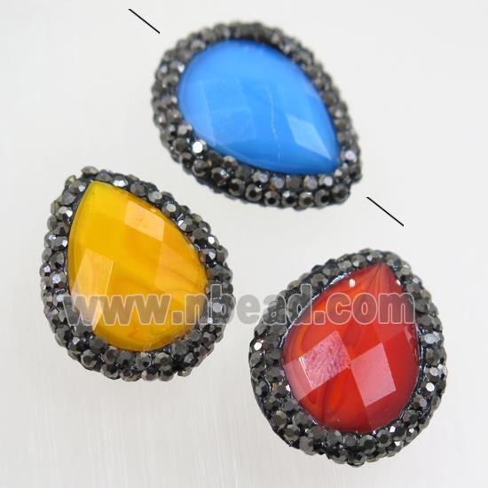 Chinese Crystal Glass teardrop beads paved rhinestone, mix color
