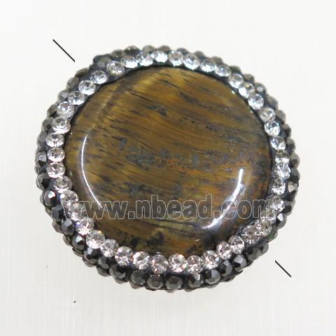 tiger eye stone beads paved rhinestone, coin round