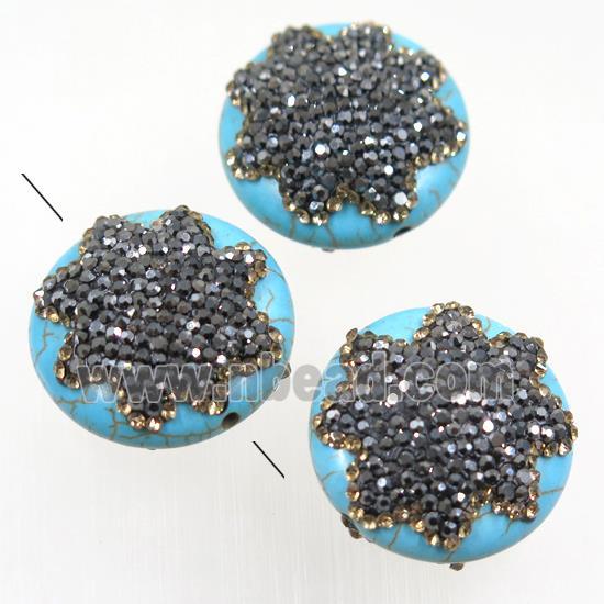 blue turquoise beads paved rhinestone, coin