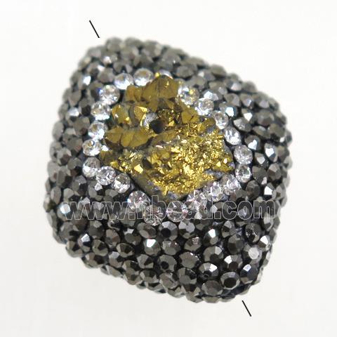 golden agate druzy beads paved rhinestone, rhombic