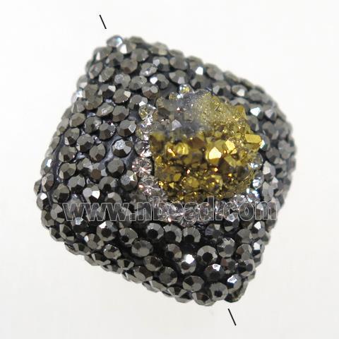 golden agate druzy beads paved rhinestone