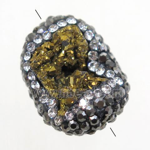 golden agate druzy beads paved rhinestone, freeform