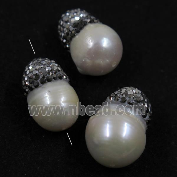 freshwater pearl beads paved silver rhinestone