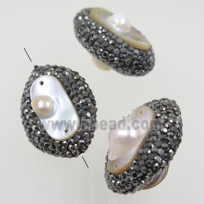 freshwater pearl beads paved rhinestone, oval