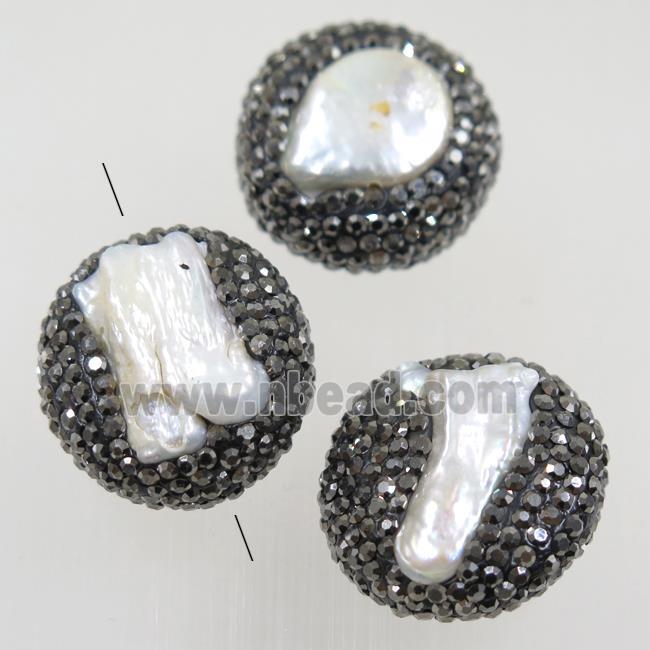 freshwater pearl beads paved rhinestone, coin round
