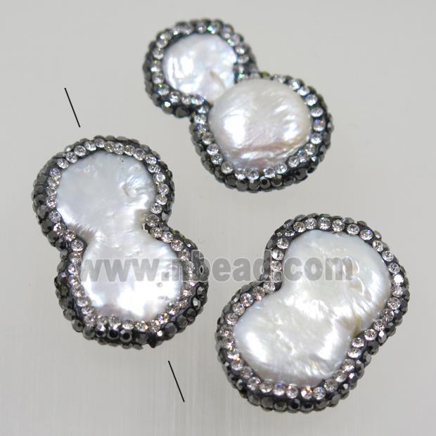freshwater pearl beads paved rhinestone, 8-shape