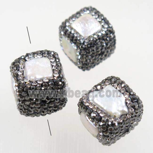 freshwater pearl beads paved rhinestone, cube