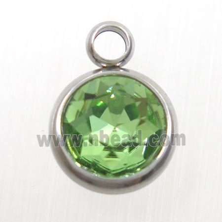 crystal glass pendant, green peridot, stainless steel