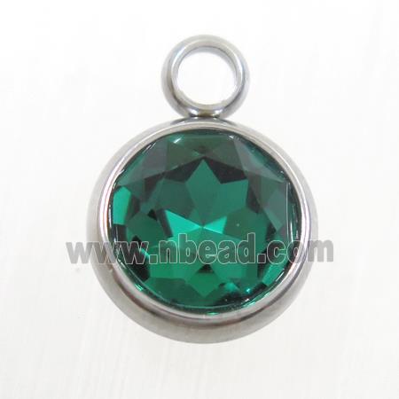 crystal glass pendant, peacock green, stainless steel