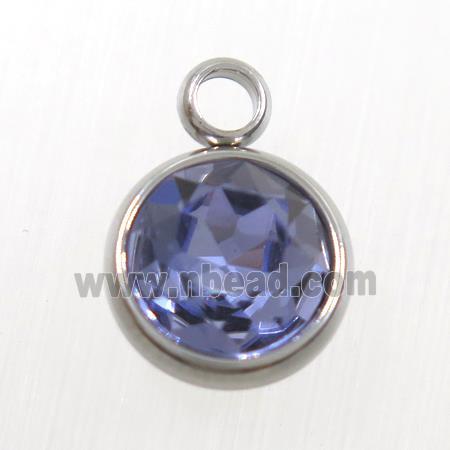 crystal glass pendant, lavender alexandrite, stainless steel