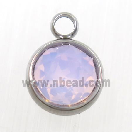 crystal glass pendant, pink opalite, stainless steel