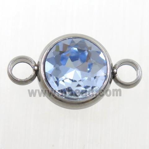 crystal glass connector, blue topaz, stainless steel