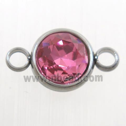 crystal glass connector, pink, stainless steel
