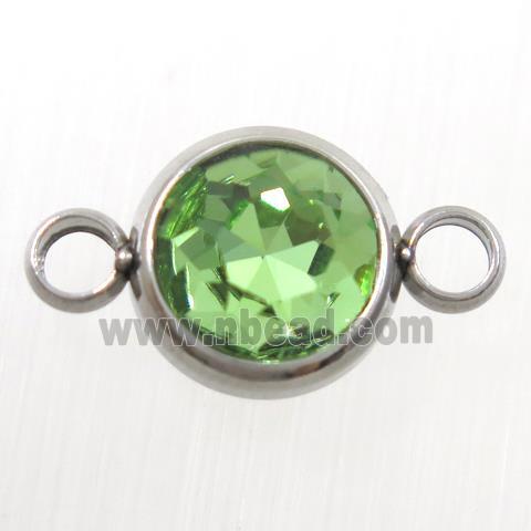 crystal glass connector, green peridot, stainless steel