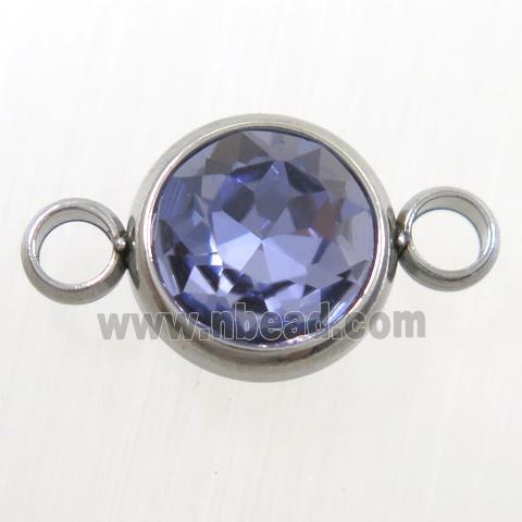 crystal glass connector, lavender alexandrite, stainless steel