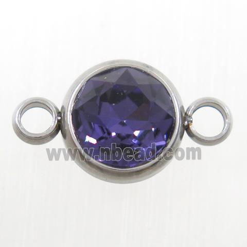 crystal glass connector, purple Amethyst, stainless steel