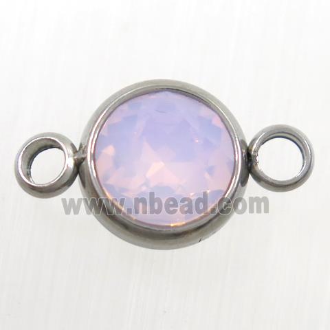 crystal glass connector, pink opalite, stainless steel
