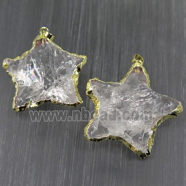 hammered clear quartz star pendant, gold plated