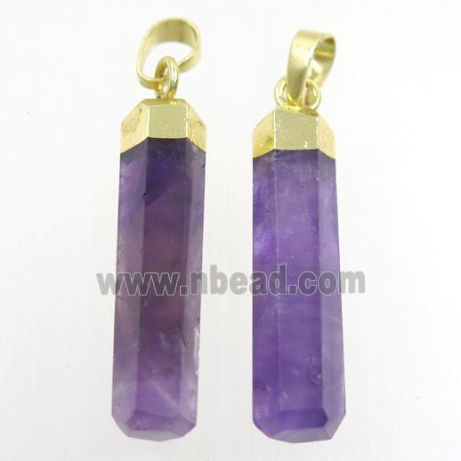 purple Amethyst stick pendant, gold plated
