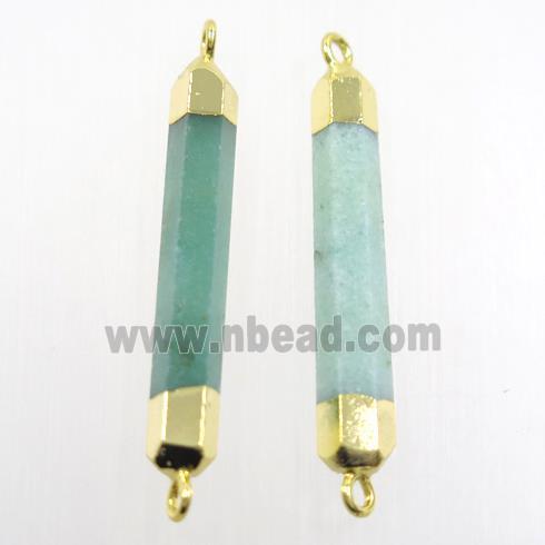 green Aventurine stick connector, gold plated