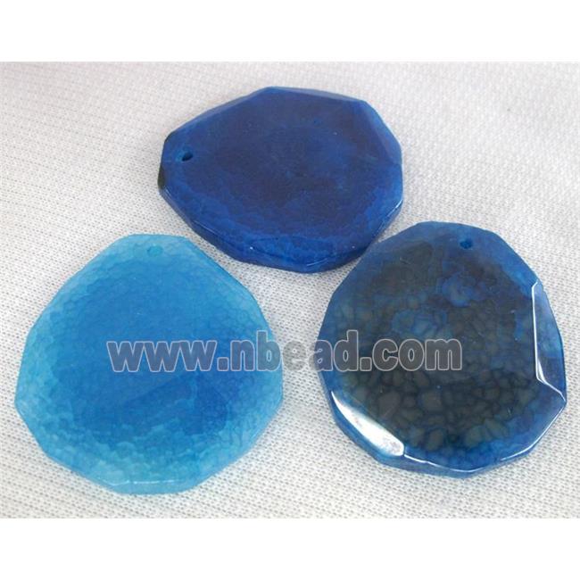 Natural agate stone pendant, freeform, blue