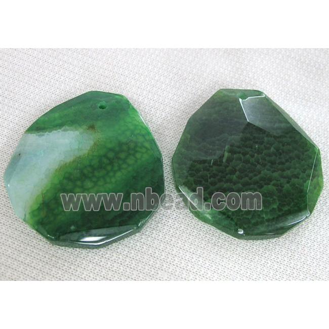 Natural agate stone pendant, freeform, green