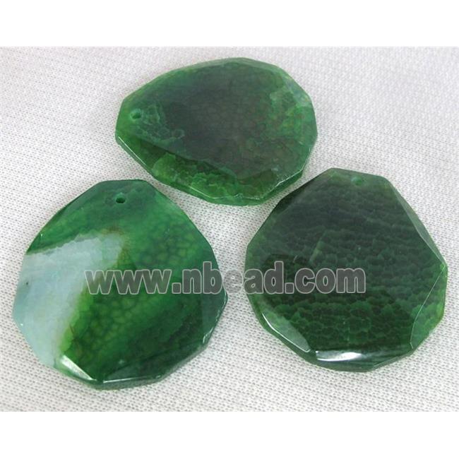 Natural agate stone pendant, freeform, green