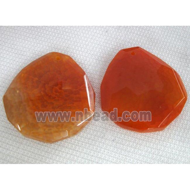 Natural agate stone pendant, freeform, orange