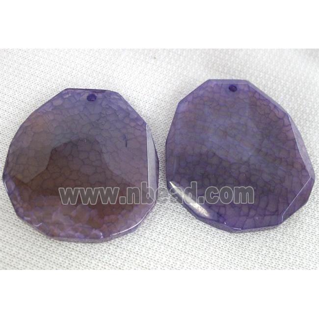 Natural agate stone pendant, freeform, purple