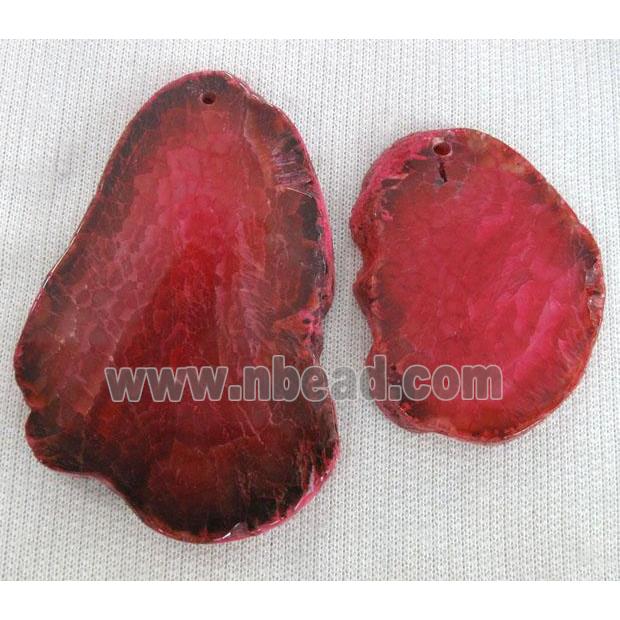 Natural agate stone slice pendant, red