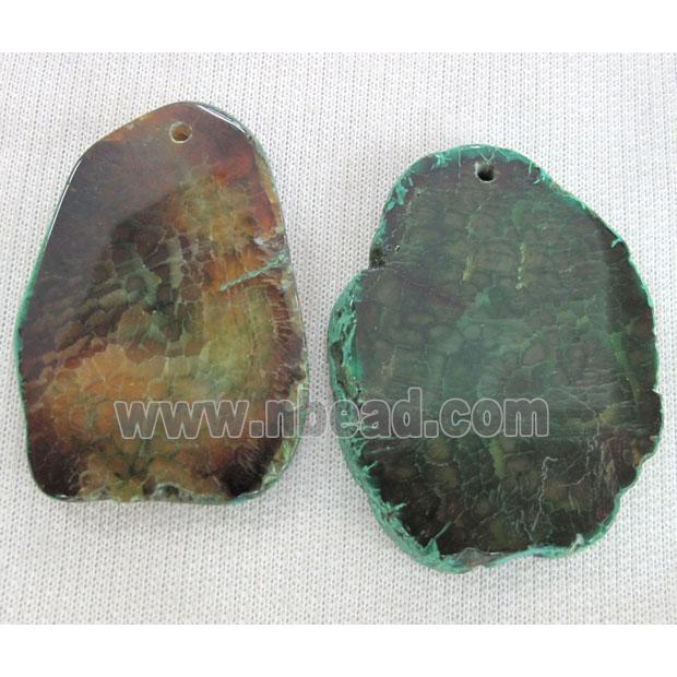Natural agate stone slice pendant, green