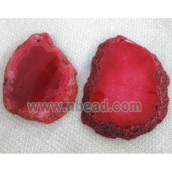 Natural agate stone pendant, slice, red
