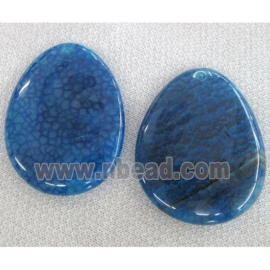 Natural agate stone pendant, slice, blue