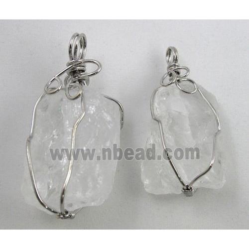 natural clear quartz stone pendants, wire wrapped, freeform