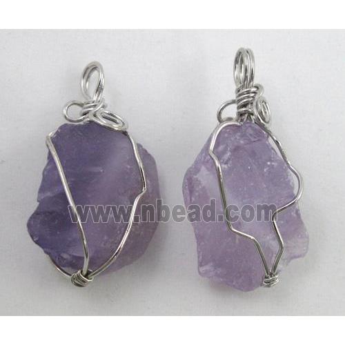 natural Amethyst stone pendants, wire wrapped, freeform