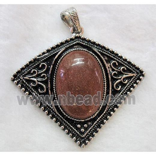 gemstone pendant, goldsand stone, bat-shaped, antique silver