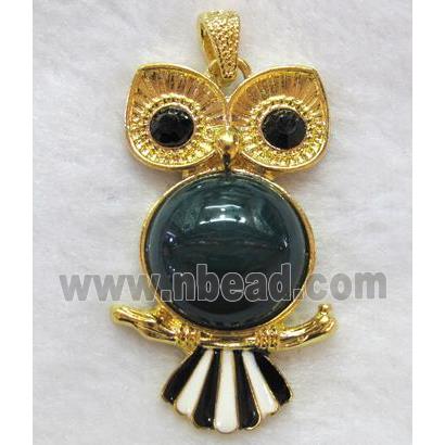 gemstone pendant, owl charm, black onyx