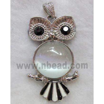 gemstone pendant, owl charm, cat eye cabochon