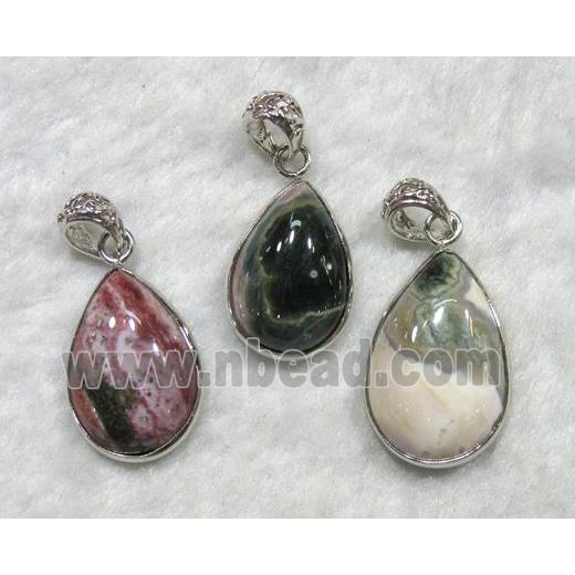 ocean jasper pendant, mixed gemstone teardrop