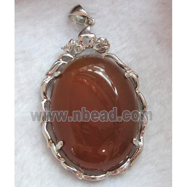 red carnelian pendant, oval, platinum plated