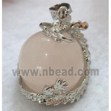 rose quartz pendant, platinum plated