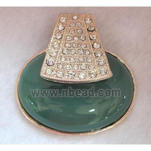 Green Agate pendant, rhinestone, gold plated